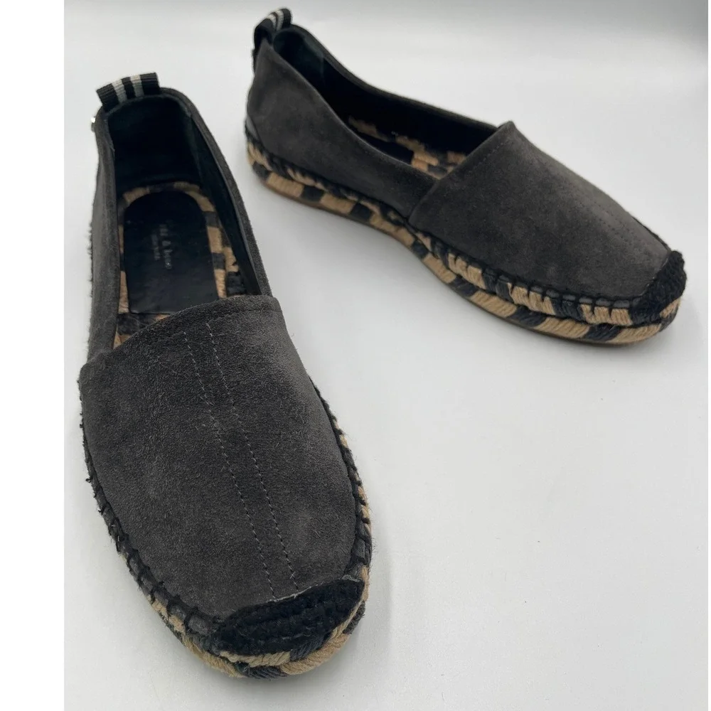 Rag & Bone Adria Espadrille Flats Womens 36 Asphalt Gray Suede Slip On Shoes